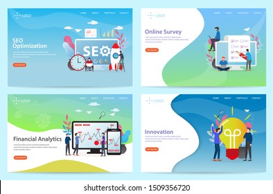 set of business optimization, landing page vector illustration concept