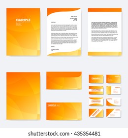 Set of business paper template with abstract curve line pattern on summer orange background (vector)