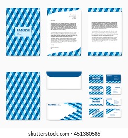 Set of business paper template with abstract blue tartan pattern background (vector)