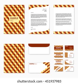 Set of business paper template with abstract yellow and brown tartan pattern background (vector)