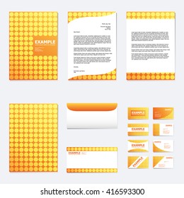 Set of business paper template with circle pattern on orange color background (vector)