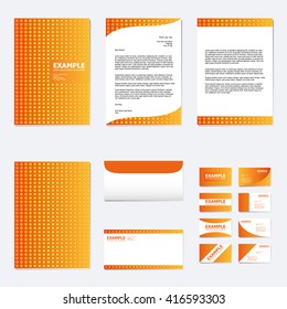 Set of business paper template with polka dots pattern on orange color background (vector)