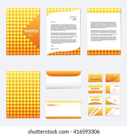 Set of business paper template with square pattern on orange color background (vector)