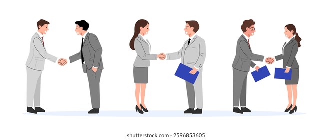 Set of business partnership. A vector graphic of a handshake, representing a successful business partner deal and cooperation.