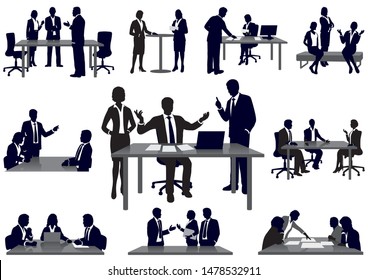 Set Business People Action Silhouettes Vector Stock Vector (Royalty ...