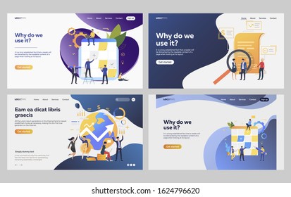 Set of business people analyzing financial strategy. Flat vector illustrations of employees developing project. Development, planning, analytics concept for banner, website design or landing web page