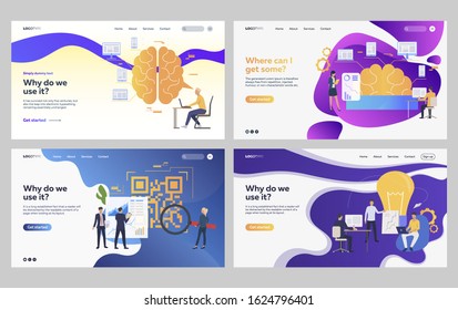 Set of business people analyzing ideas for project. Flat vector illustrations of managers developing application. Brainstorming, digital project concept for banner, website design or landing web page