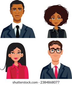 
Set of Business People Avatar Portrait Vector Character Design. Office workers smiling in head-shot style avatars portrait collection
