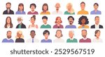 Set of business people avatars. Collection of portraits of happy men and women of different ages and races. Vector illustration in flat style