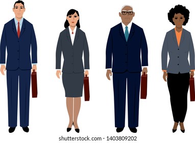 Set of business people characters of different age and sexes, standing, full length, EPS 8 vector illustration