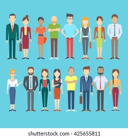 Set of business people, collection of diverse characters and dress styles in flat cartoon style, vector illustration