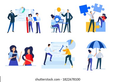 Set of business people concepts. Vector illustrations of business solutions, project management, insurance, seo, teamwork.