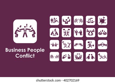 Set of business people conflict simple icons