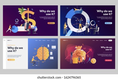 Set of business people developing financial strategy. Flat vector illustrations of managers analyzing financial decrease. Development, finances concept for banner, website design or landing web page