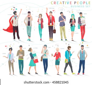 Set of business people with different actions, feelings and emotions / creative men and women