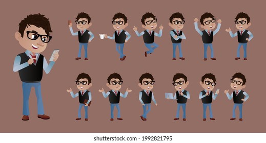 Set of business people with different poses