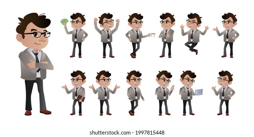 Set of business people with different poses