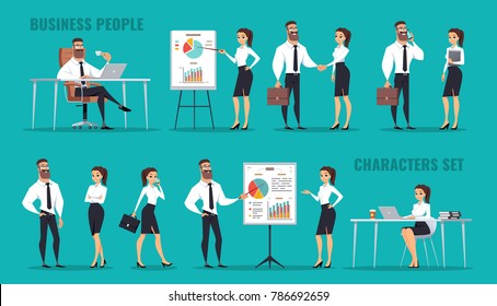 Set of business people in different situations.