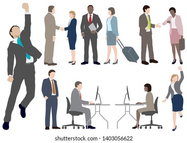 Set of business people in flat style, isolated on a white background. Vector illustration.