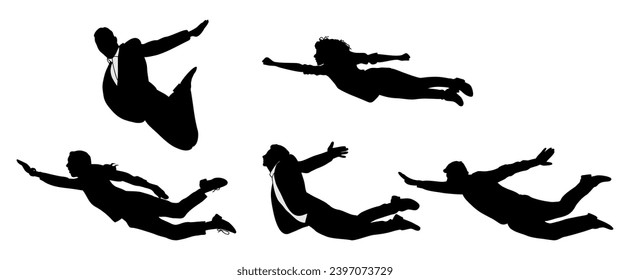 Set of Business people flying floating silhouettes