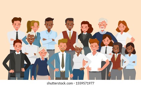 Set of business people group character vector design presentation in various action.