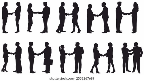 set of business people handshake silhouette vector illustration