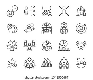 set of business people icons, such as meeting, team, structure, communication, member, group