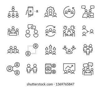 set of business people icons, such as meeting, team, structure, communication, member, group