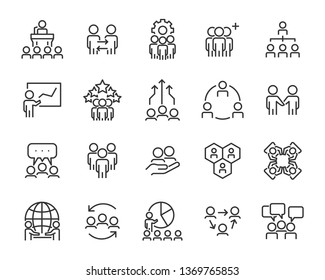 set of business people icons, such as meeting, team, structure, communication, member, group