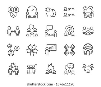 set of business people icons, such as meeting, team, structure, communication, member, group