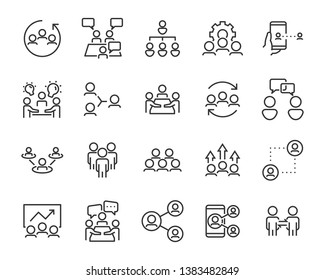 set of business people icons, such as meeting, team, structure, communication, member, group