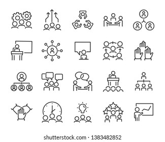 set of business people icons, such as meeting, team, structure, communication, member, group