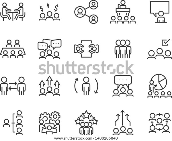 set of business people\
icons, such as meeting, team, structure, communication, member,\
group