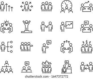 set of business people icons, team, meeting, working