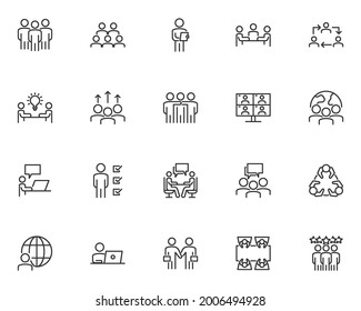 set of business people line icons, team, teamwork, 