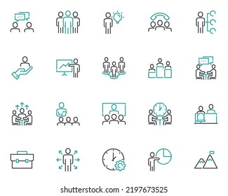 set of business people line icons, business, team, meeting