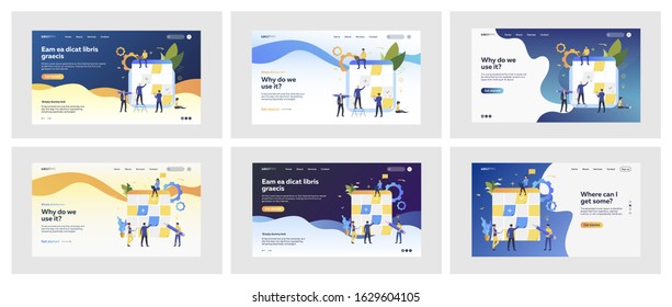 Set of business people making notes. Flat vector illustrations of men and women working together. Brainstorm and recordings concept for banner, website design or landing web page