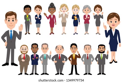 Set of business people, office workers in different poses. Vector illustration.