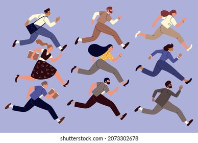 set of business people running cartoon