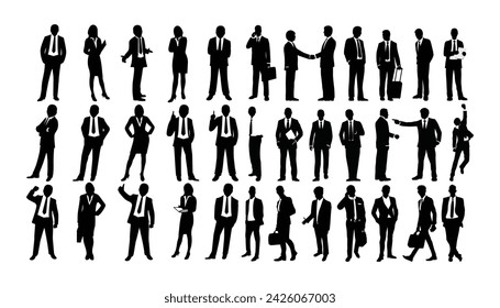 Set of business people silhouette, isolated on white background.