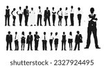 Set of business people silhouette, man and woman team, isolated on white background