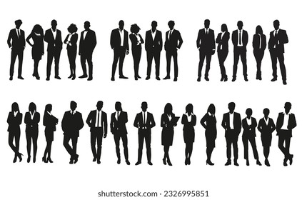 Set of business people silhouette, man and woman team, isolated on white background