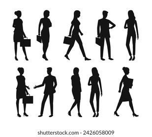 Set of business people silhouette, man and woman team, isolated on white background