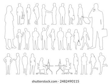 Set of business people silhouette, man and woman team, isolated on white background	