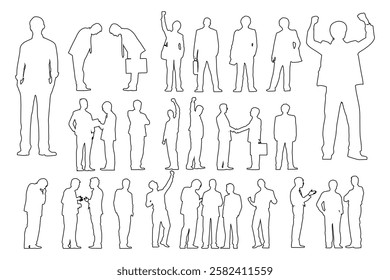 Set of business people silhouette, man and woman team, isolated on white background	