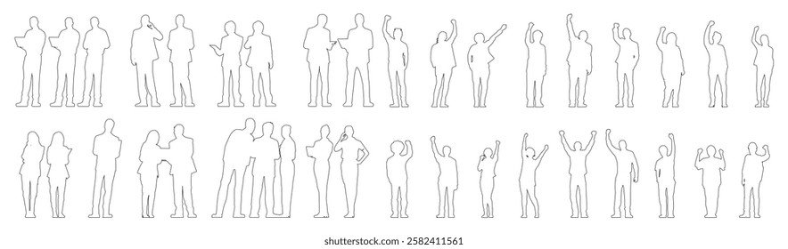 Set of business people silhouette, man and woman team, isolated on white background	