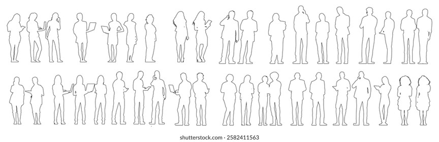 Set of business people silhouette, man and woman team, isolated on white background	