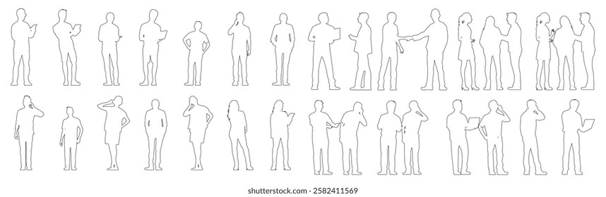 Set of business people silhouette, man and woman team, isolated on white background	