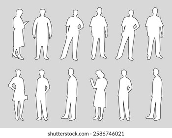 Set of business people silhouette, man and woman team, isolated on white background.