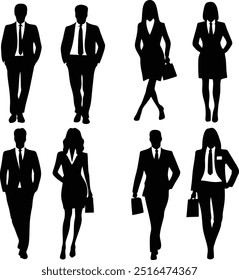 set of business people silhouettes black color white background